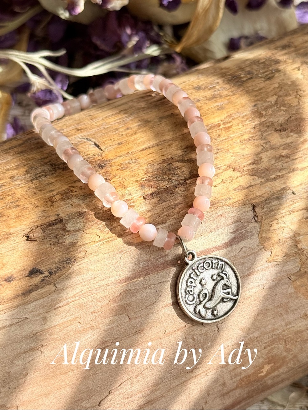 Alquimia Peach-Pink Beaded Capricorn Charm Bracelet